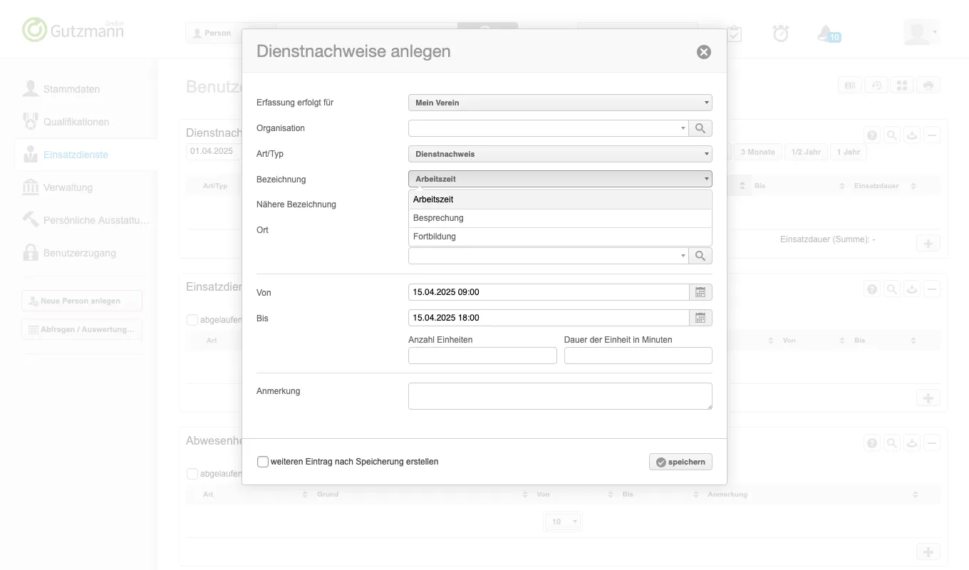 Beispiel: Dienstzeiten